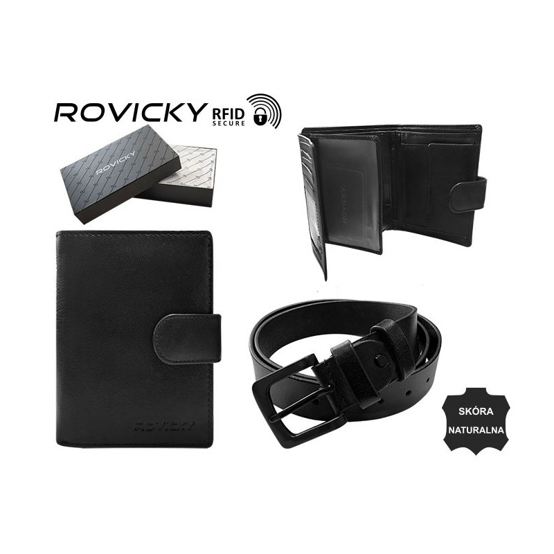 Подарочный мужской набор (ремень и кошелек) Rovicky R-N4L-110-T BLACK